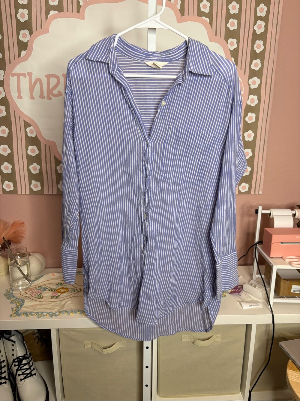 Woman’s 100% cotton oversized Blue Stripe Button-Up Shirt